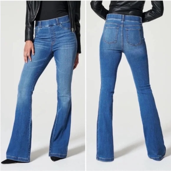 💙Spanx Flare Jeans high rise Vintage Indigo stretch size medium long 30/32 - Picture 1 of 9